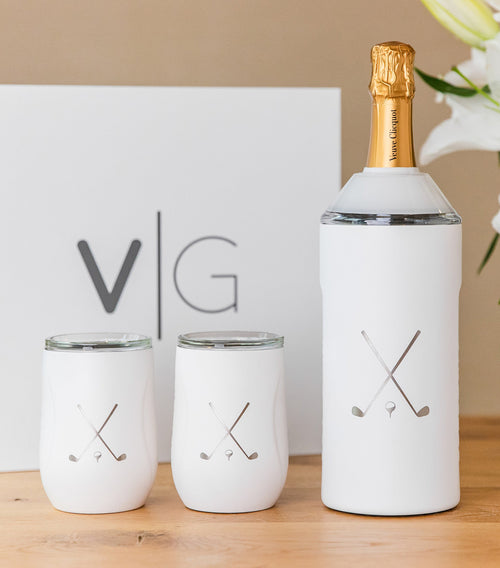Limited Edition Golf Wine Set In White