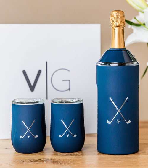 Limited Edition Golf Wine Set In Navy